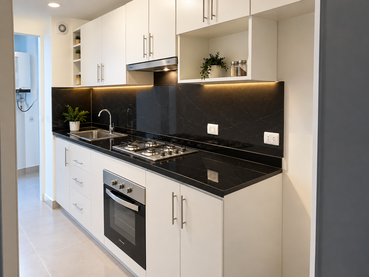 Cocina con cubierta de piedra